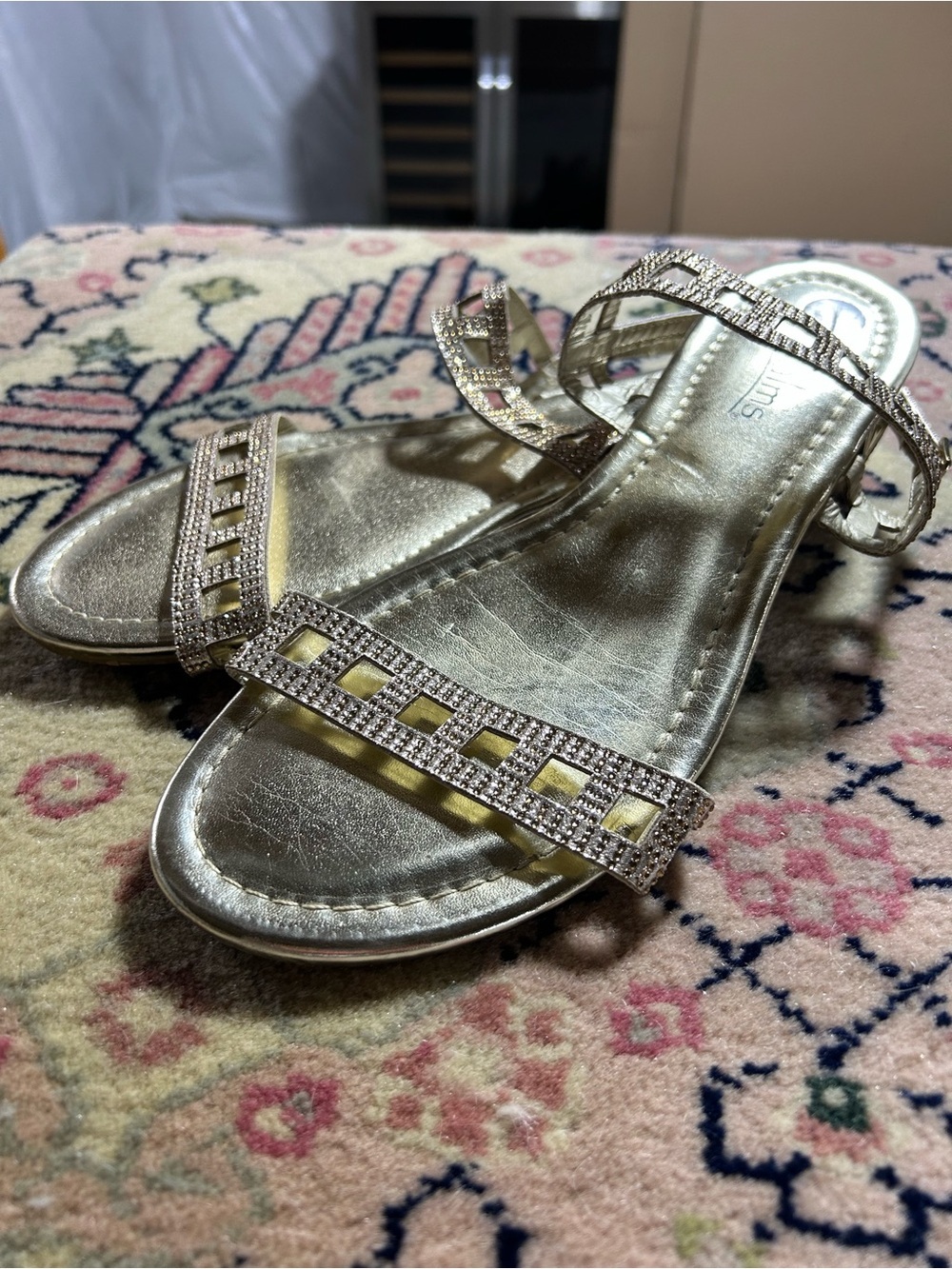 Embellished Metallic Gold Strappy Flats for Women